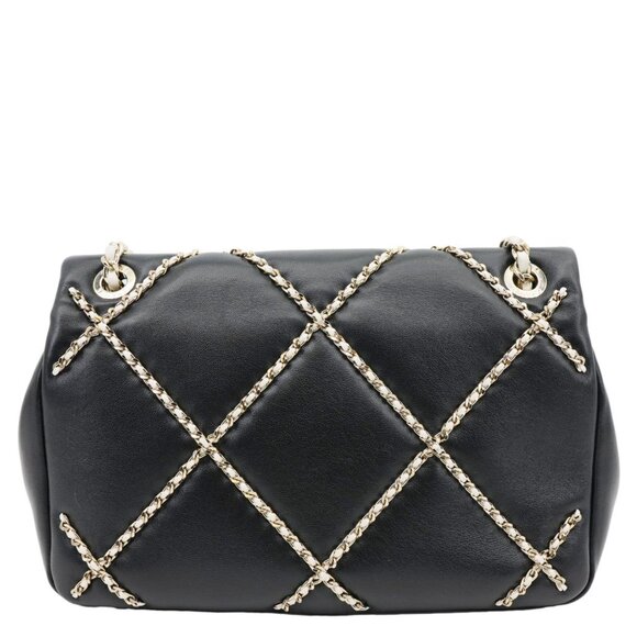 Chanel  Entwined Flap Small Lambskin Leather Chain Crossbody Black - Picture 4 of 14